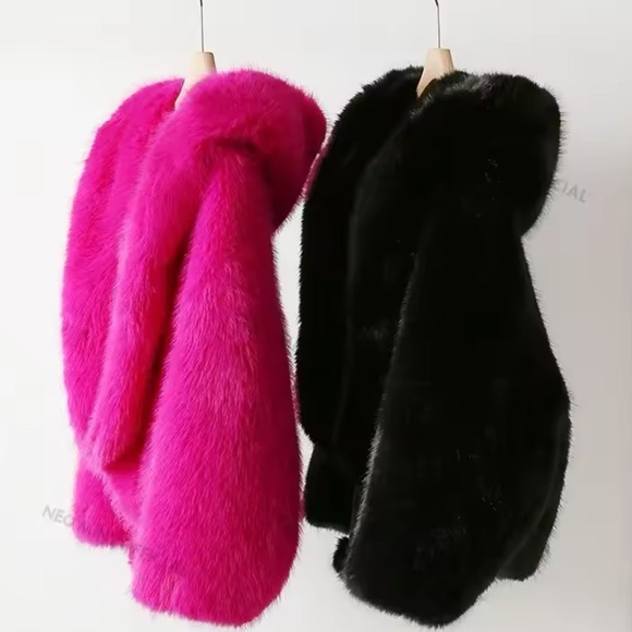 Hot Pink Cozy Chic Faux Fur Couture Hooded Plush Teddy Jacket - Picture 6 of 8